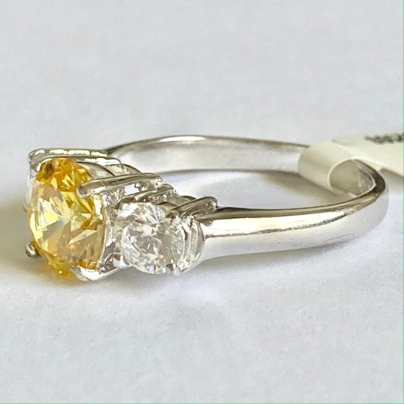 Sterling Silver Yellow Cubic Zirconia Ring Cocktail Size 9 10 Round Cut 925 - Picture 9 of 13